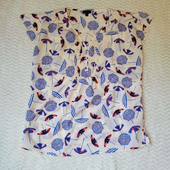 Talbots Fun Umbrella blouse with flutter split sleeves - Picture 2 of 6
